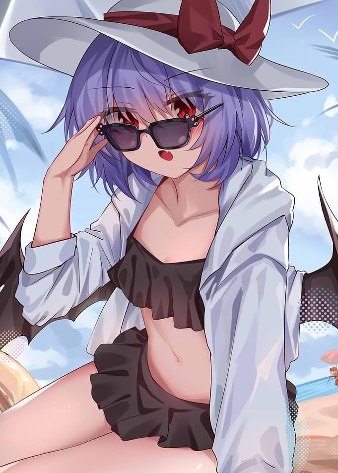 Anime Girl in Swimsuit on Beach
