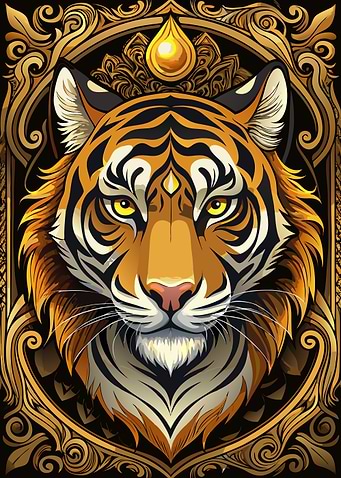 Tiger Portrait with Golden Ornate Frame