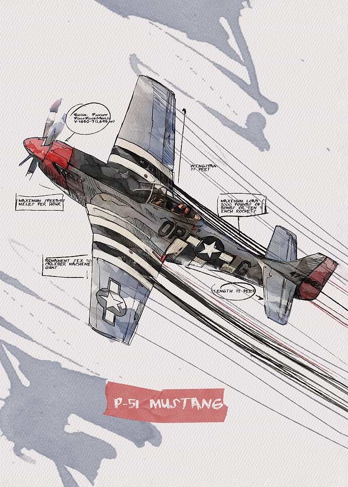 P-51 Mustang Watercolor Illustration