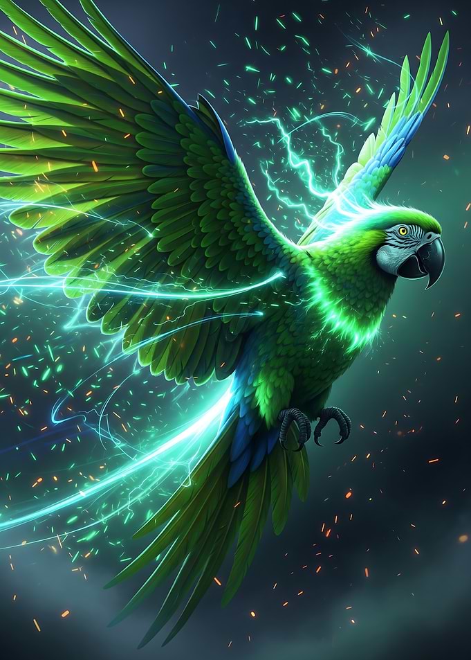 Electric Green Parrot in Flight