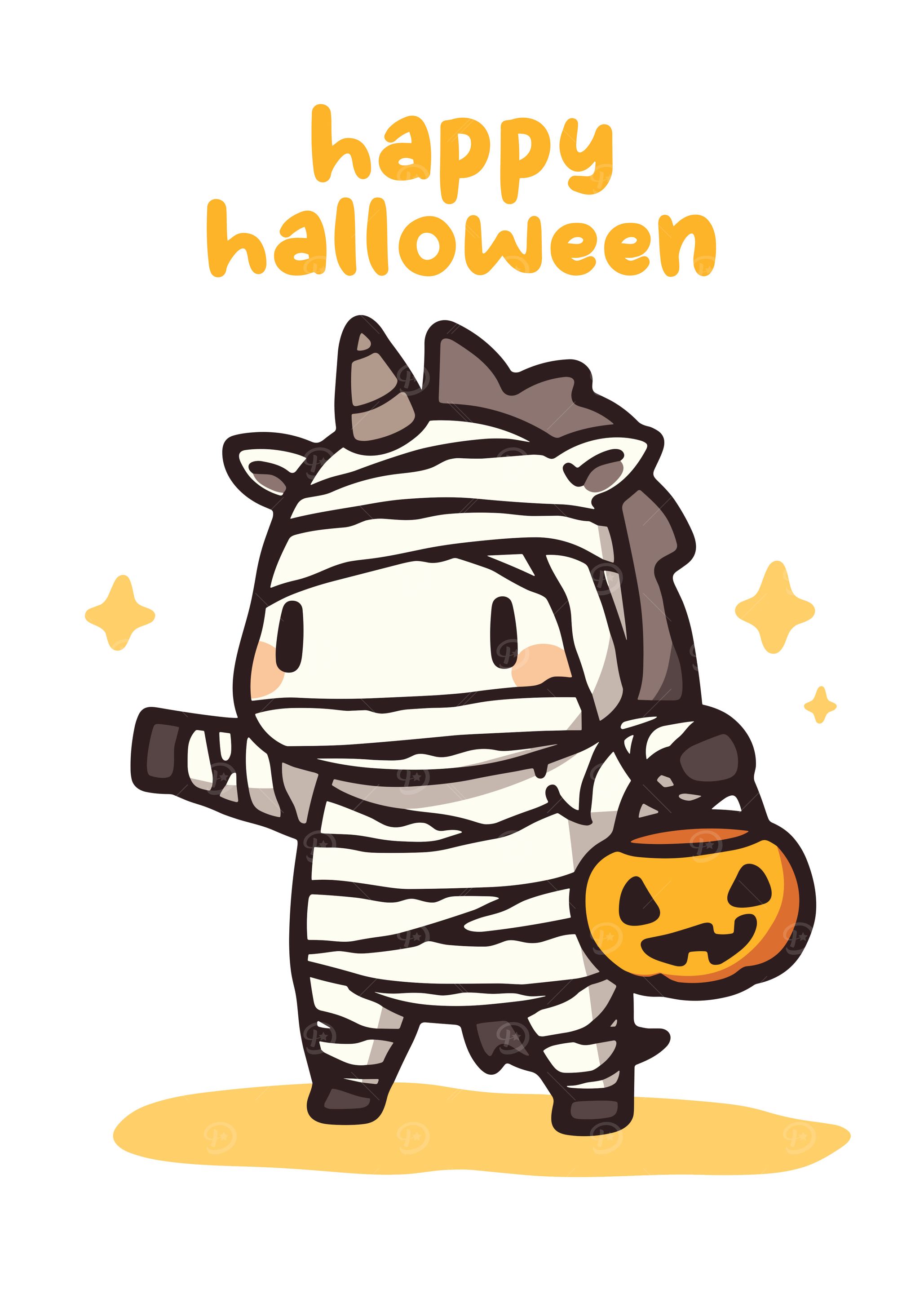 Cute Halloween Mummy Unicorn Illustration