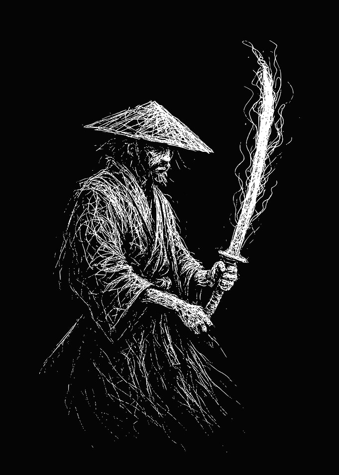 Samurai Warrior with Glowing Sword Scribble Art