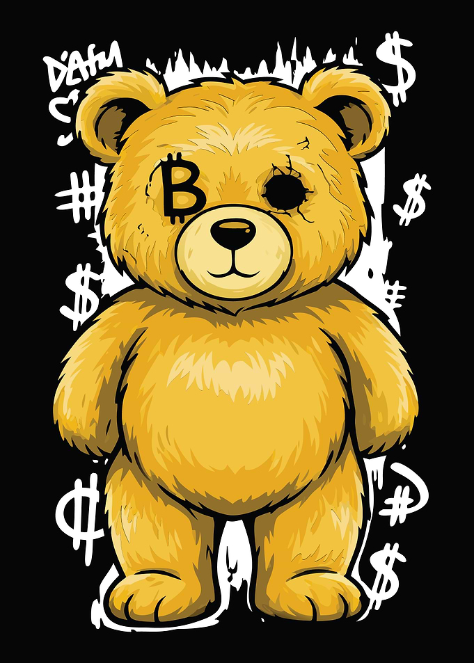 Bitcoin Teddy Bear Cartoon Illustration