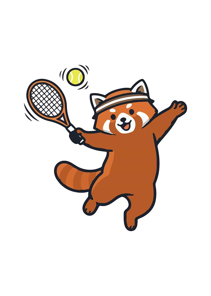 Red Panda Tennis Player Cartoon
