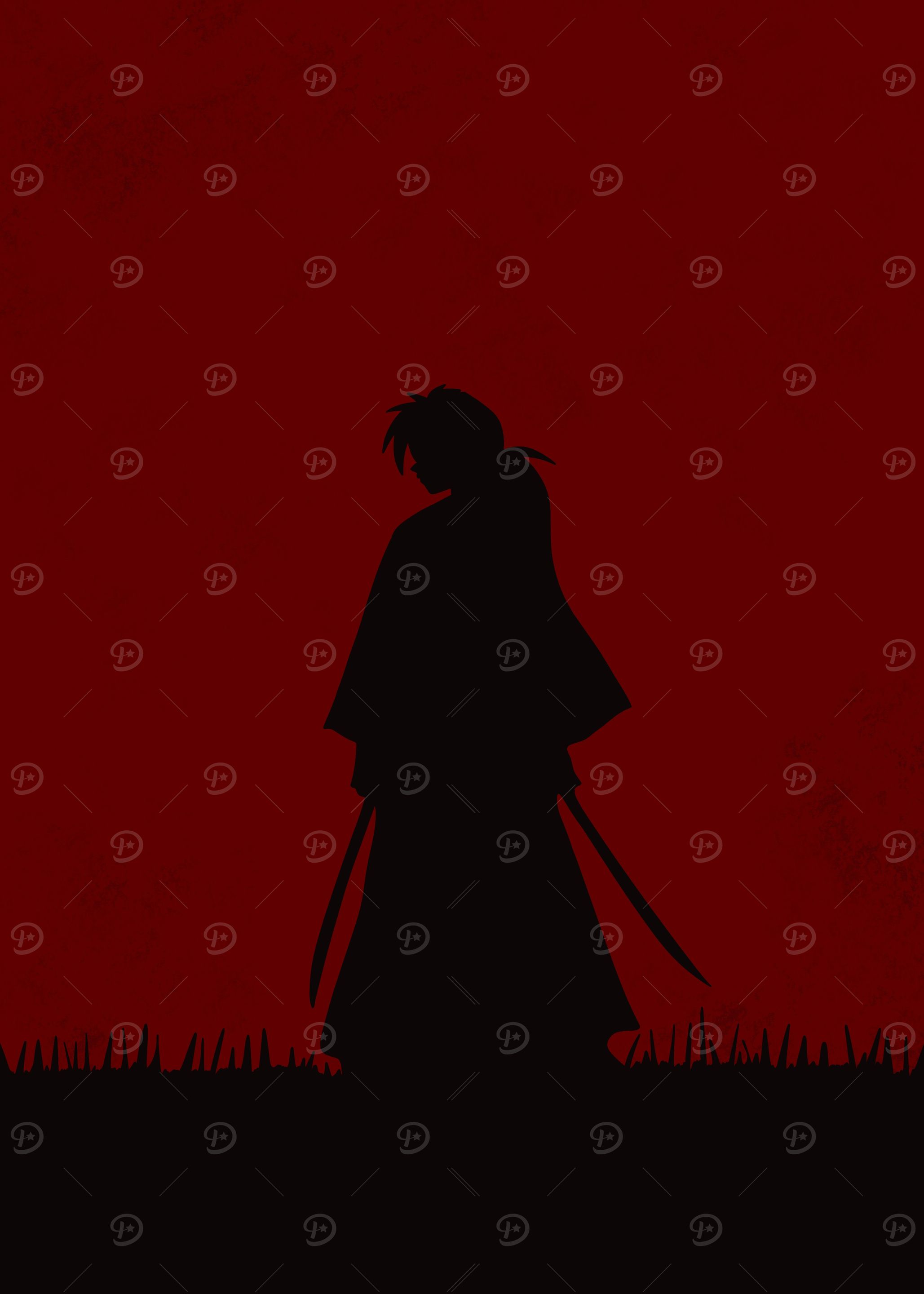 Samurai Silhouette with Red Background