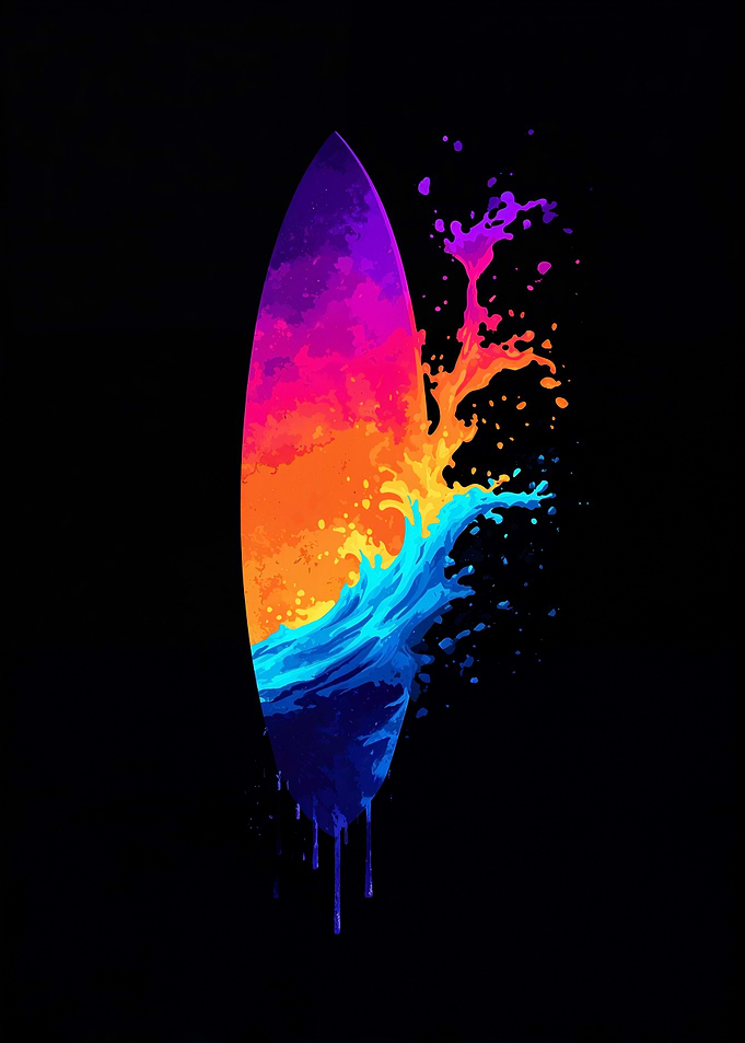 Colorful Surfboard with Splashing Water
