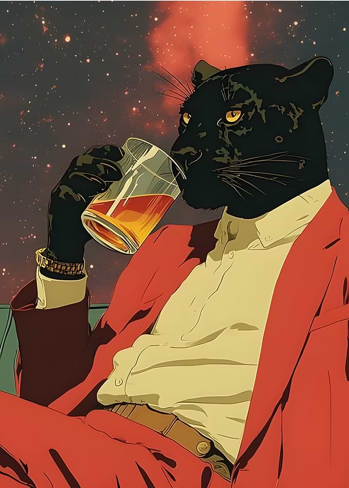 Sophisticated Panther Drinking in Space