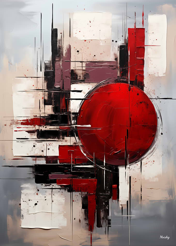 Abstract Red Sphere – Black, White & Crimson Geometry