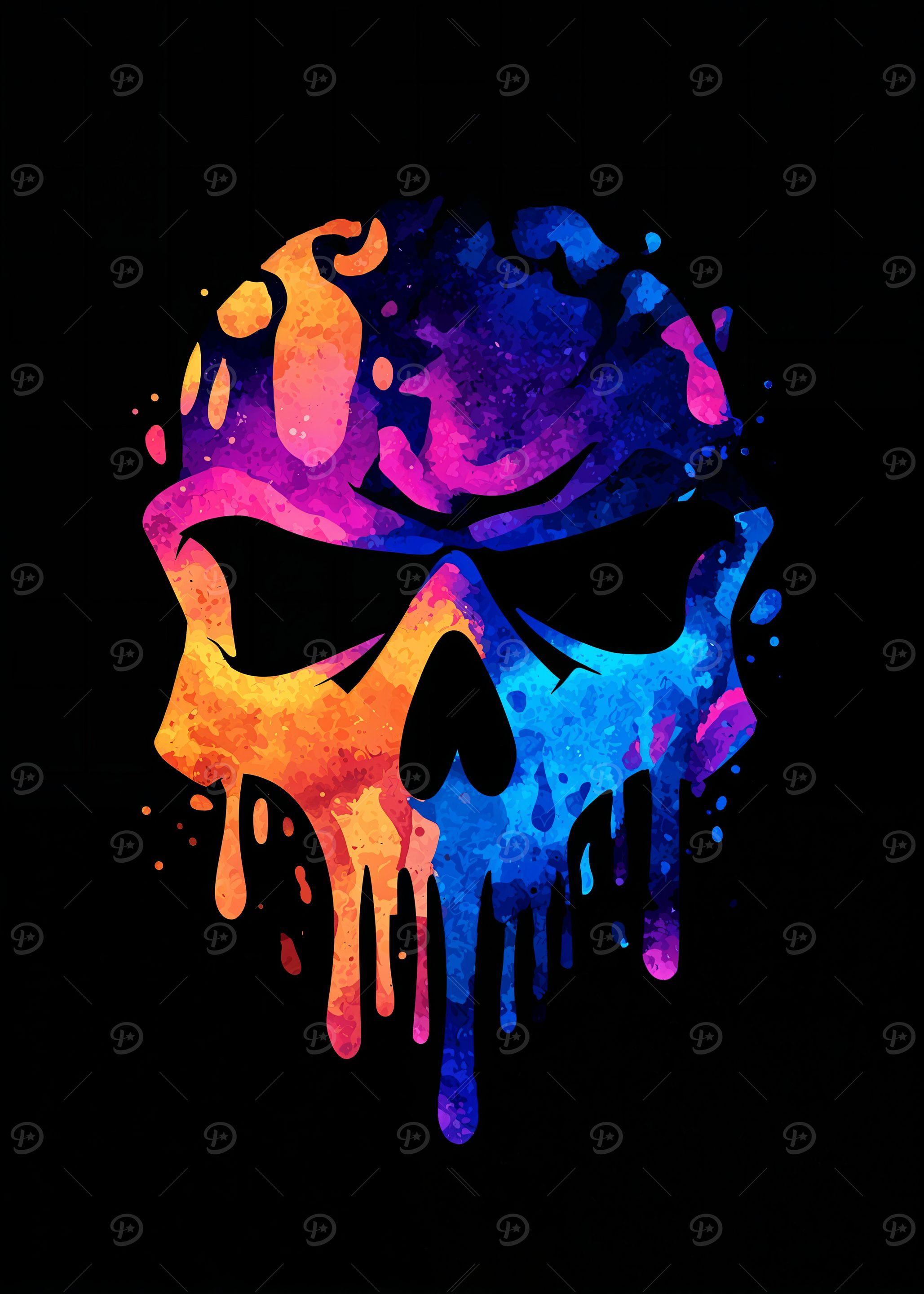 Colorful Skull Dripping Paint