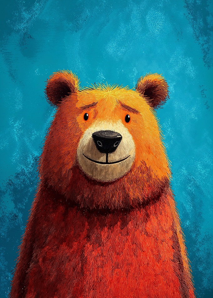 Stylized Orange Bear Portrait on Blue