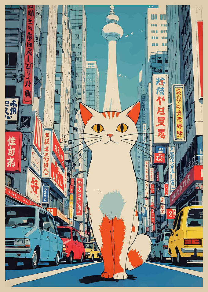 Cat in Tokyo Street Scene