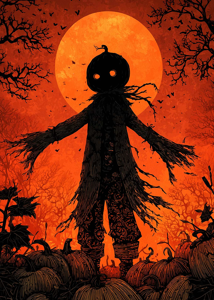 Halloween Scarecrow with Pumpkin Patch