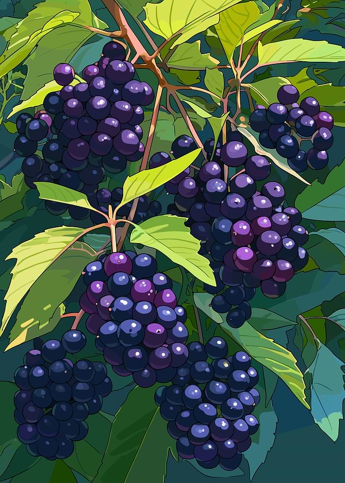 Illustration of Wild Berries on a Branch