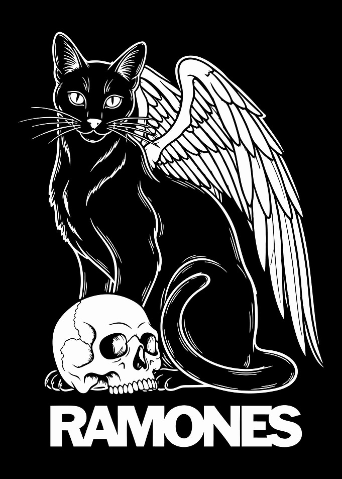 Ramones Cat with Wings and Skull
