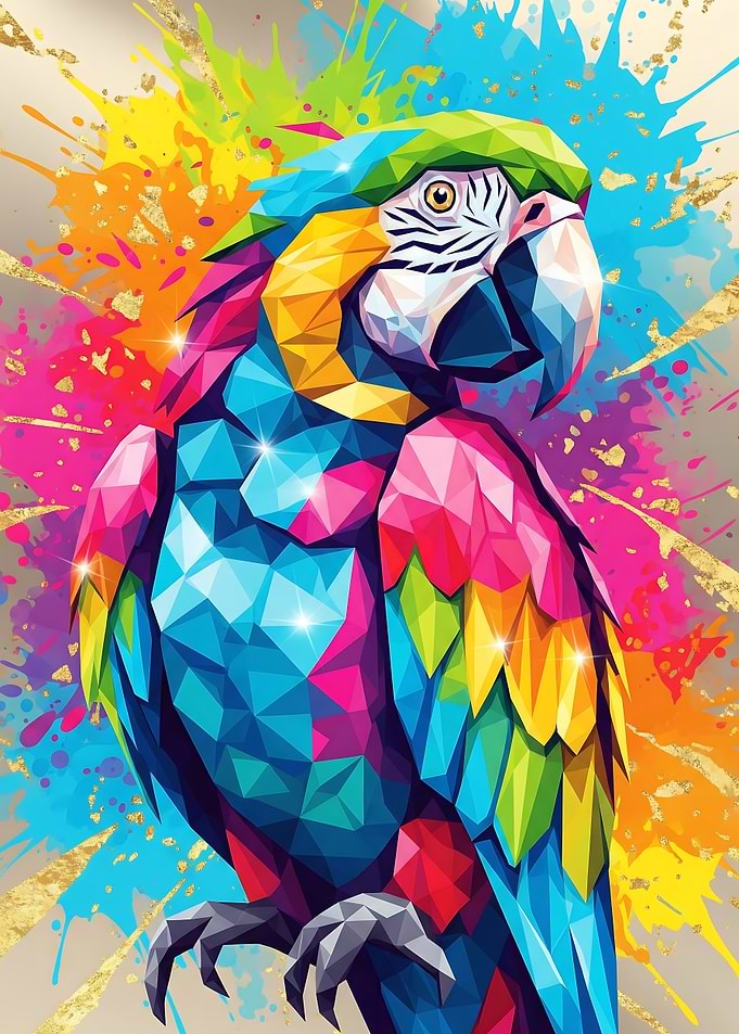 Colorful Low Poly Parrot Art
