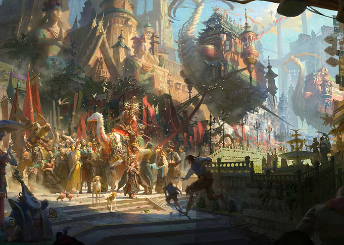 Fantasy City Parade with Flying Structures
