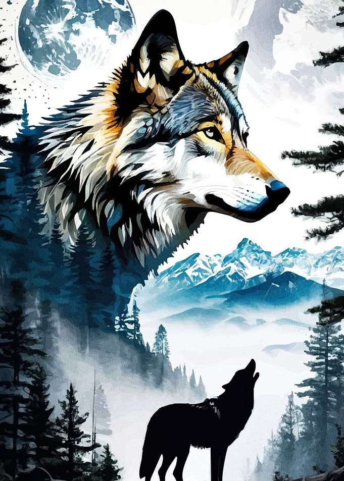 Wolf Howling Moon Landscape