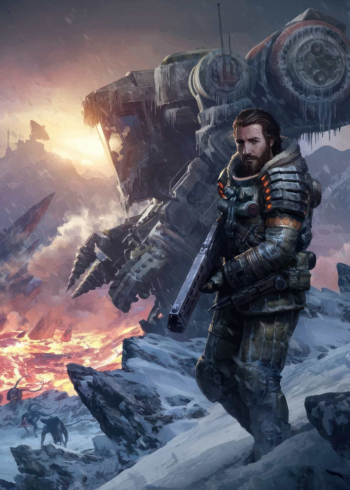 Sci-Fi Soldier in Snowy Planet