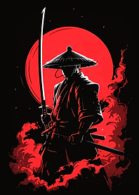 Samurai Warrior with Katana and Red Moon