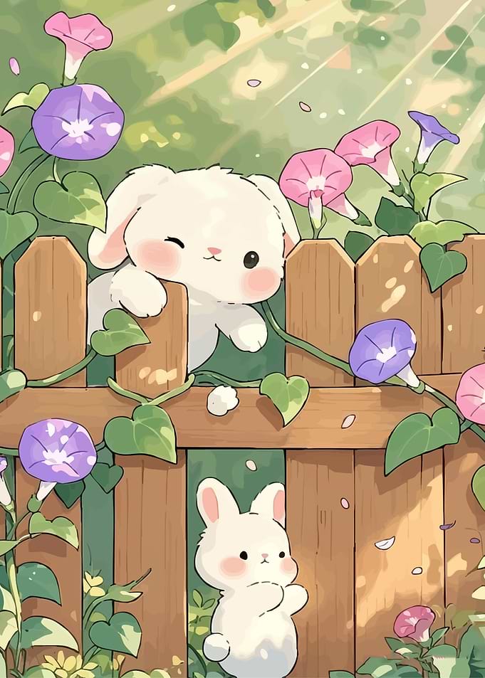 Bunnies Morning Glories