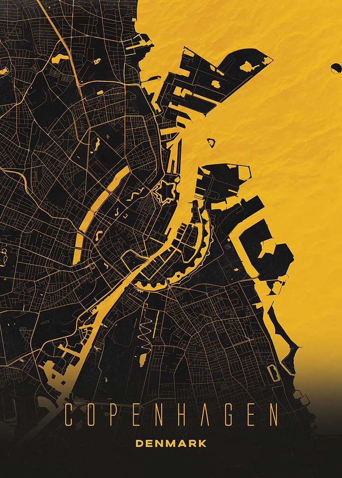 Copenhagen, Denmark City Map Artwork - Modern Minimalist Street Map of Copenhagen's Iconic Urban Landscape