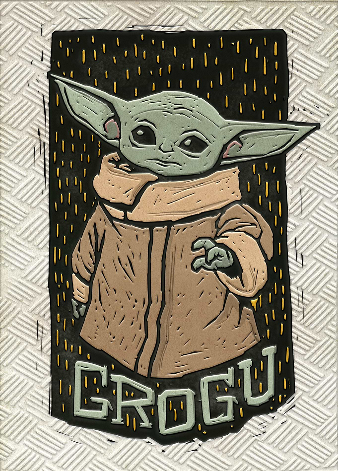 Grogu in Stylized Relief Art