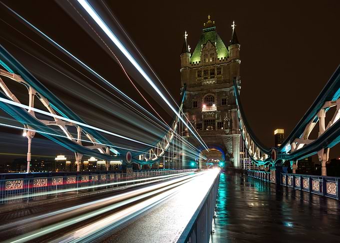 Tower Bridge at Night with Light Trails