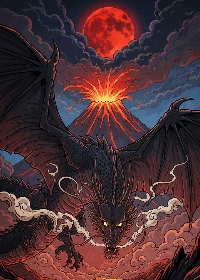 Dragon Volcano Red Moon