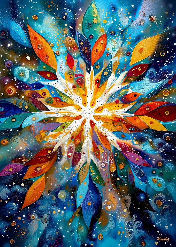 Celestial Snowflake – Abstract Winter Geometry in Gold & Blue
