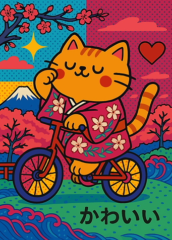 Kawaii Cat on Bicycle