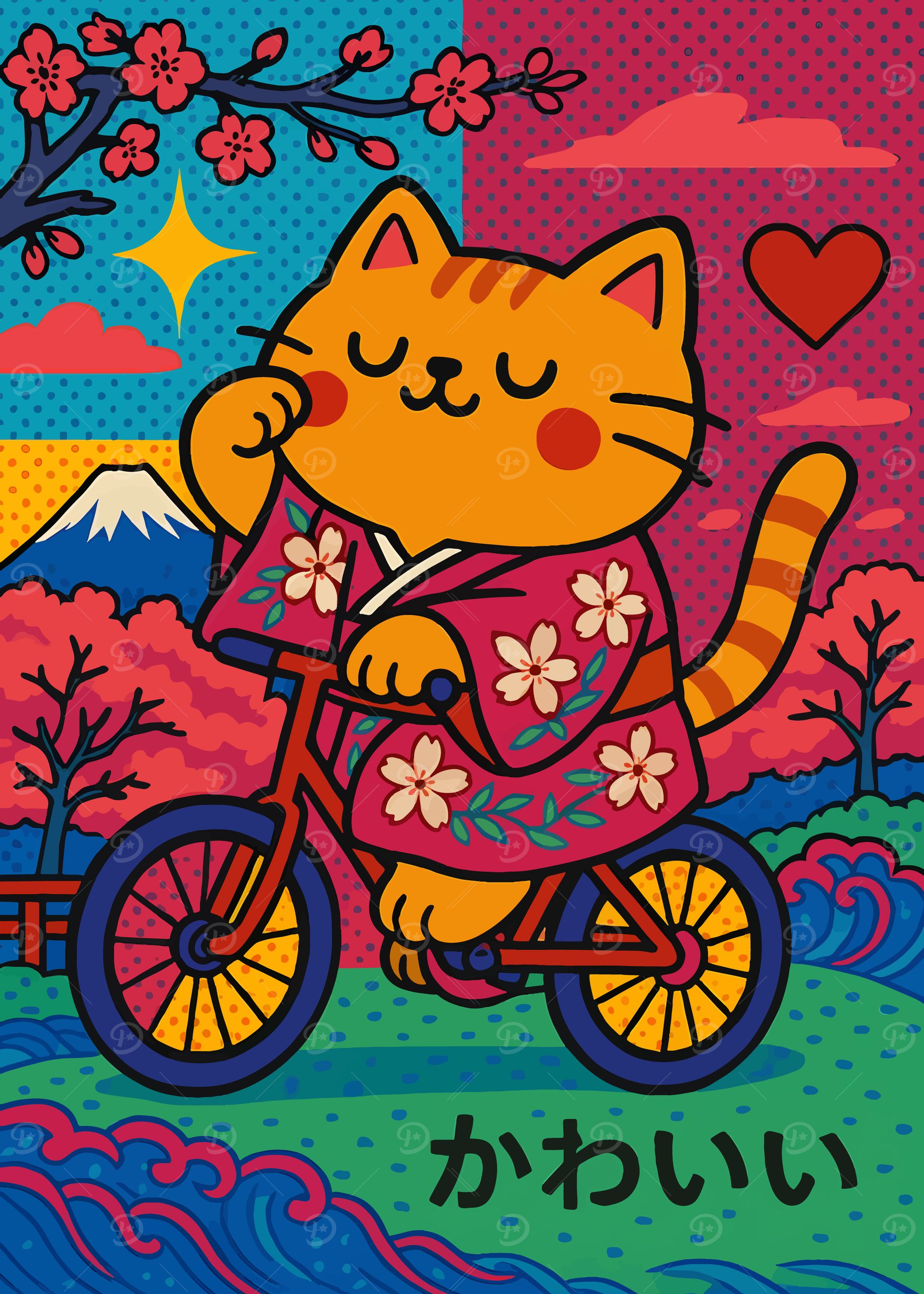 Kawaii Cat on Bicycle