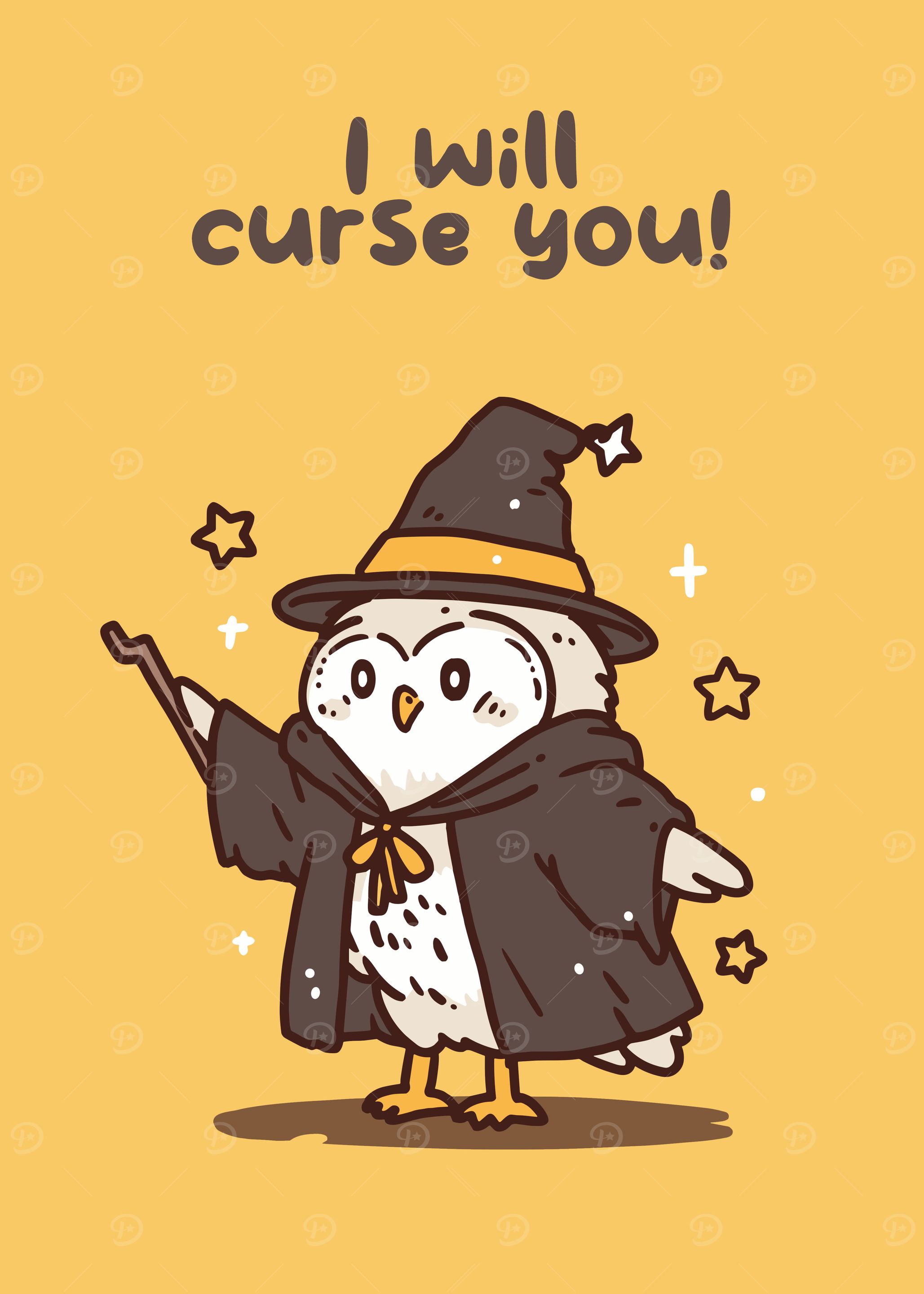 Cute Owl Wizard Cartoon Illustration