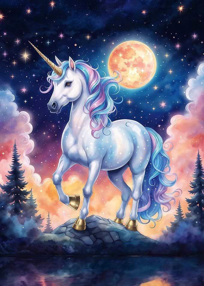 Magical Unicorn Under the Moonlight