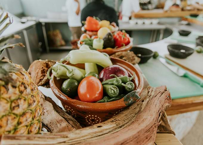 Fresh Vegetables and Fruits in Bowls