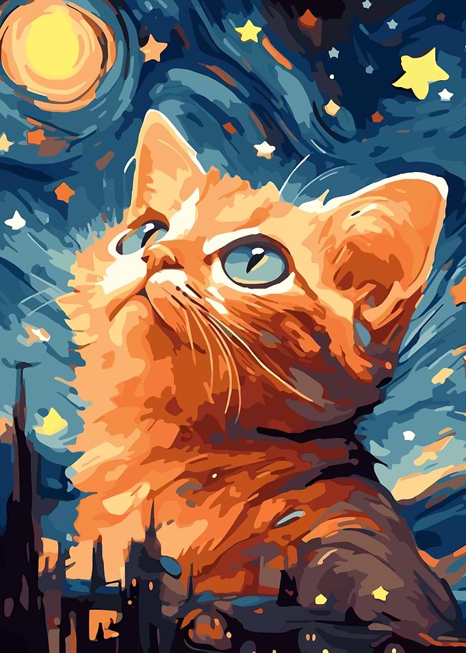 Orange Cat Gazing at Starry Night