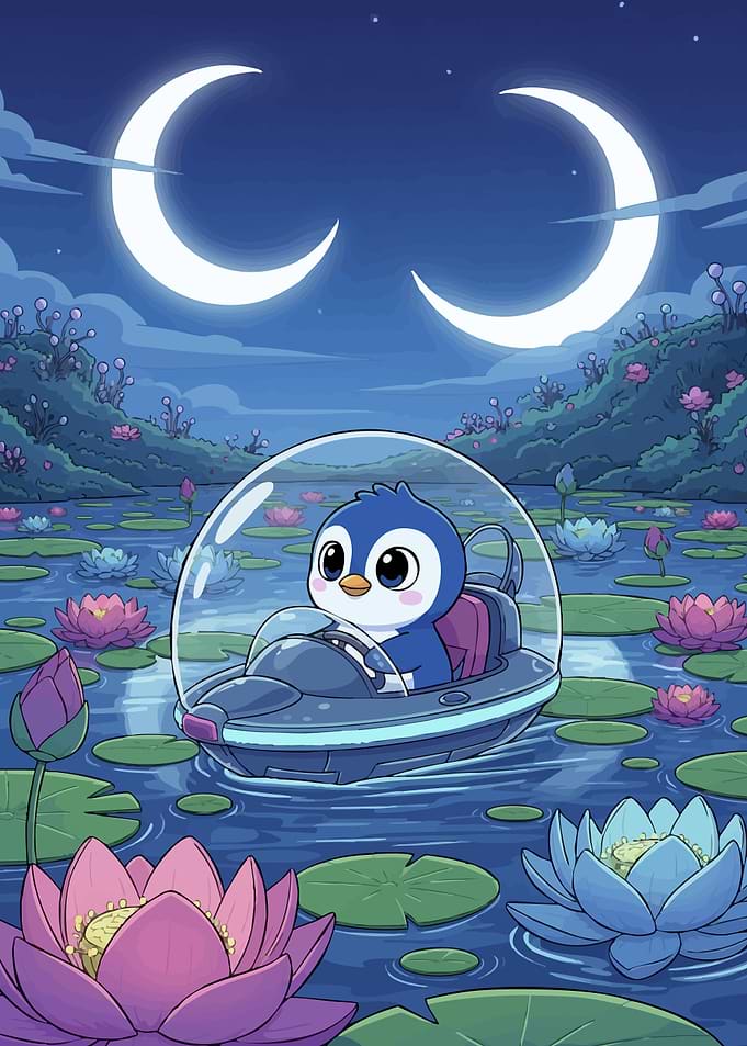 Penguin spaceship lake