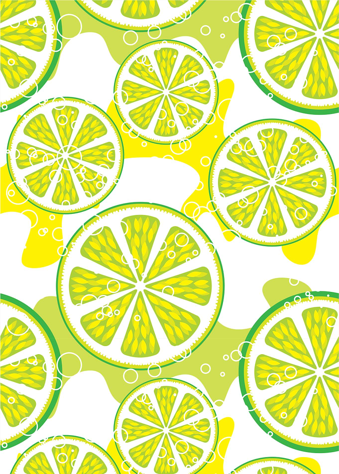 Lime slices pattern with bubbles