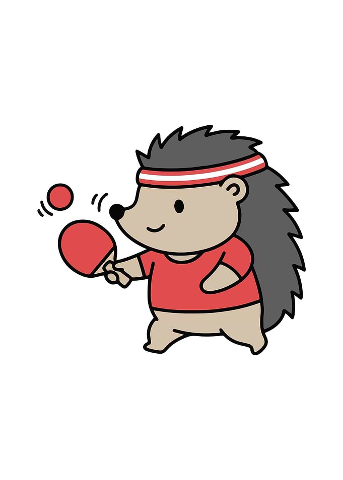 Cartoon Hedgehog Playing Table Tennis