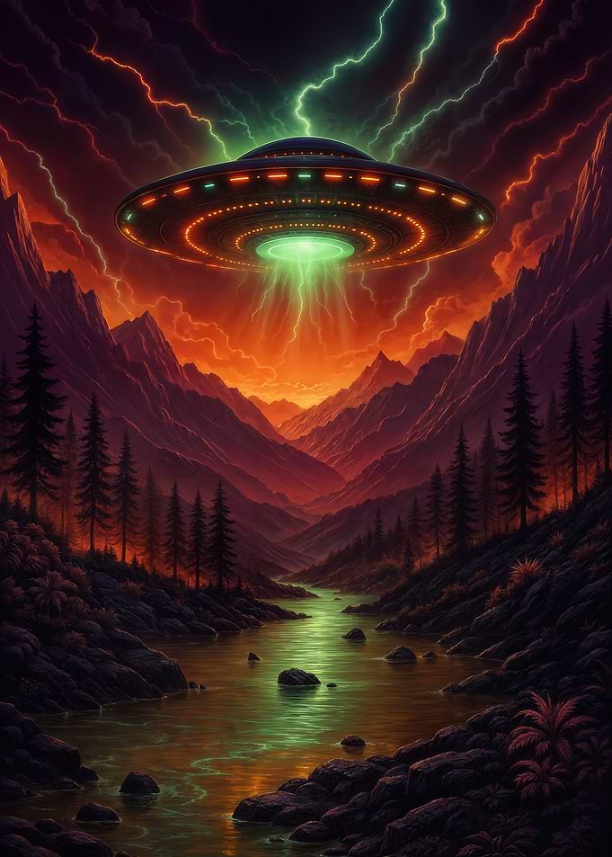 UFO over Mountain Landscape
