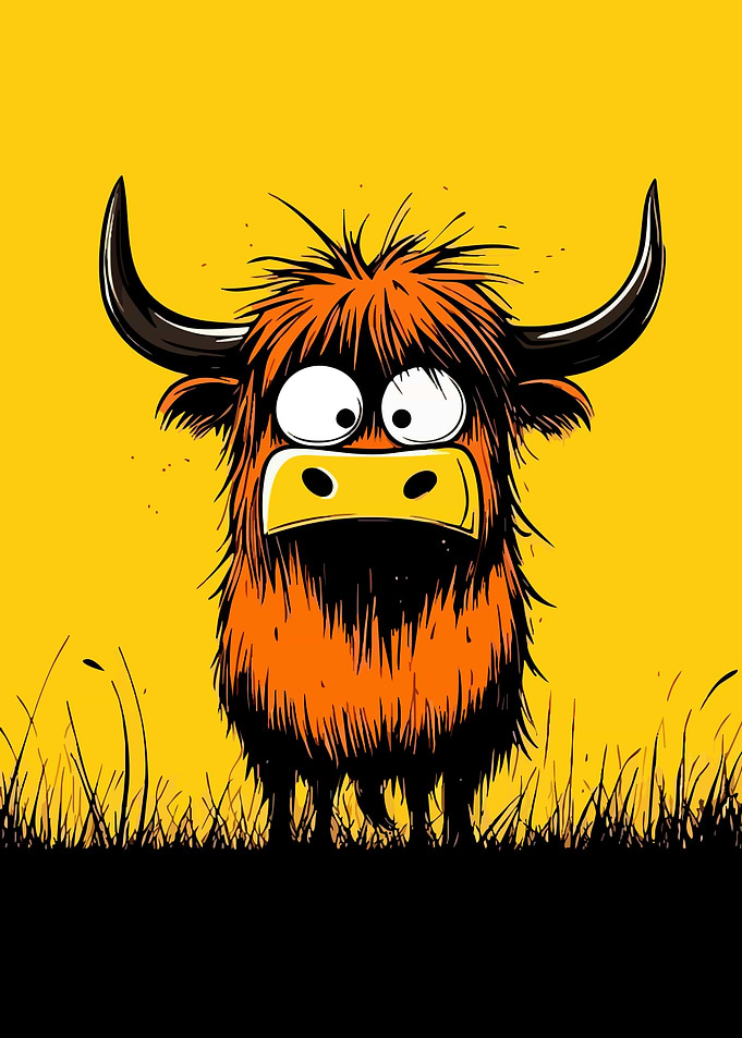 Cartoon Highland Cow Illustration