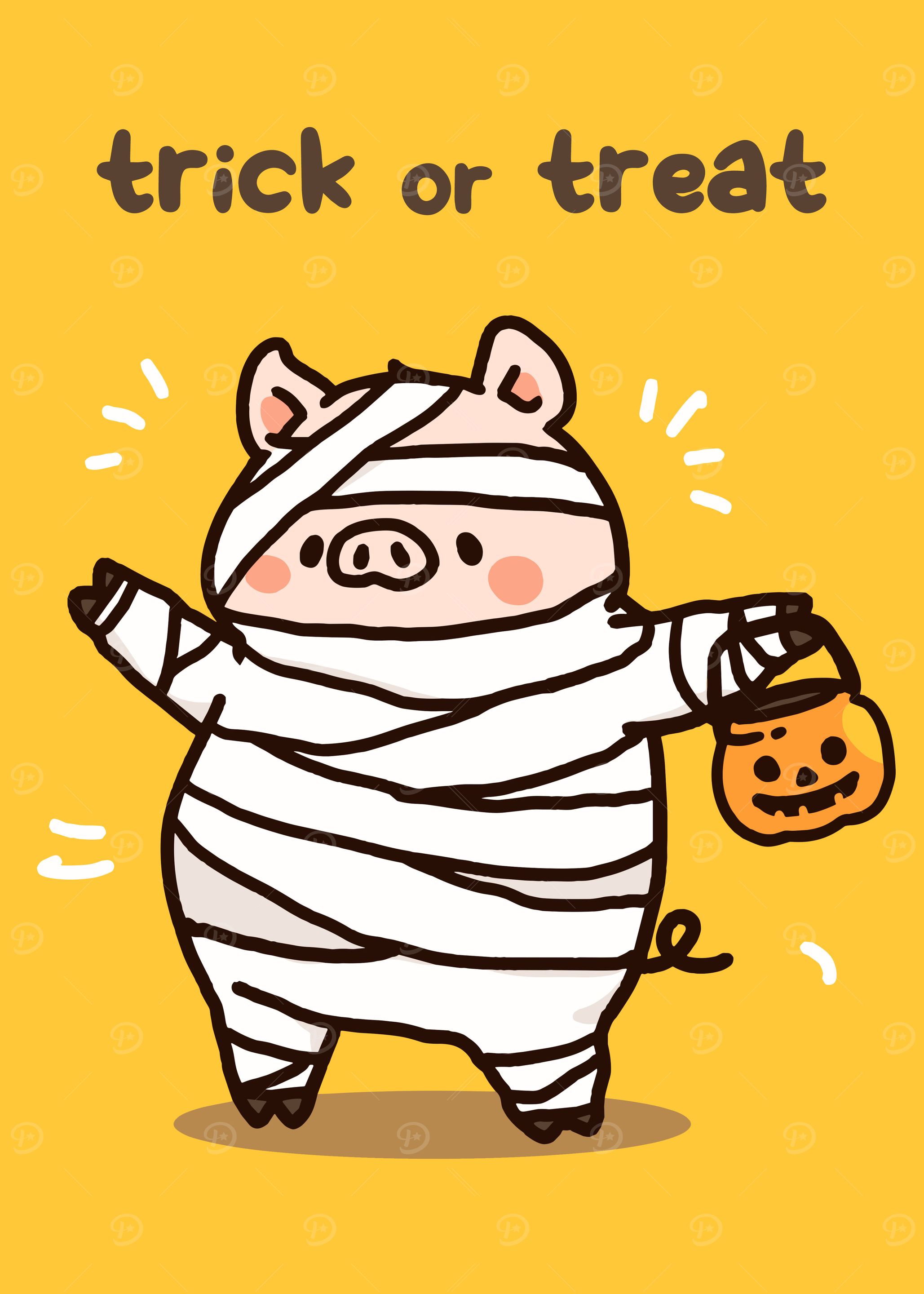 Cute Pig Mummy Halloween Illustration
