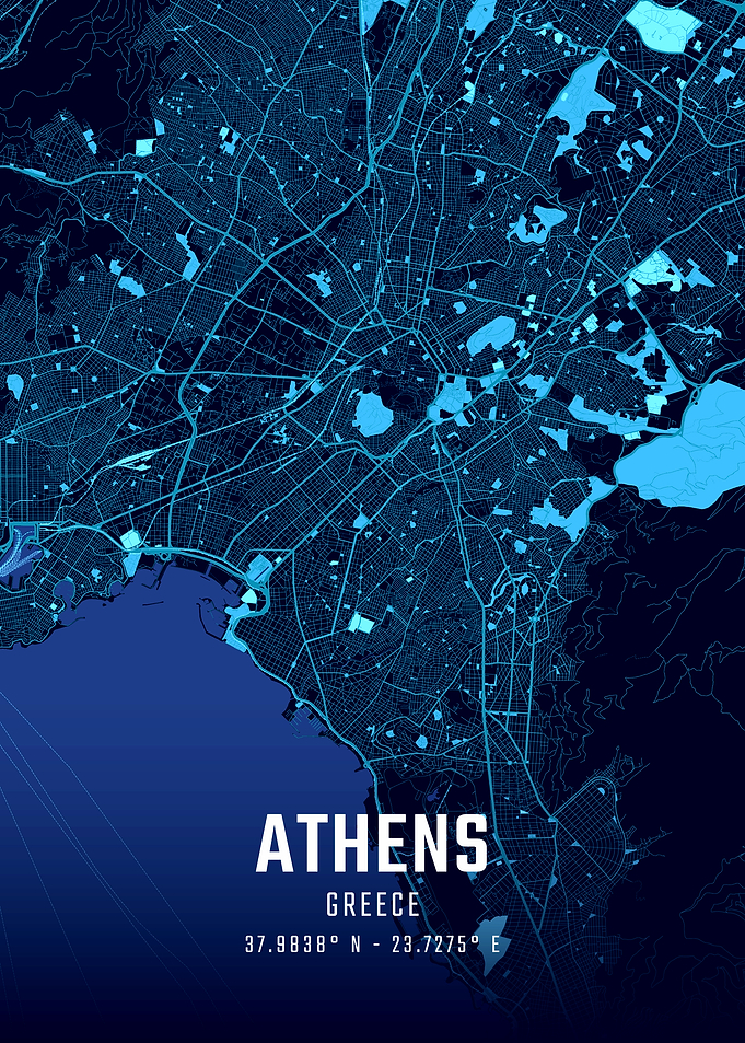 Athens Midnight City Map
