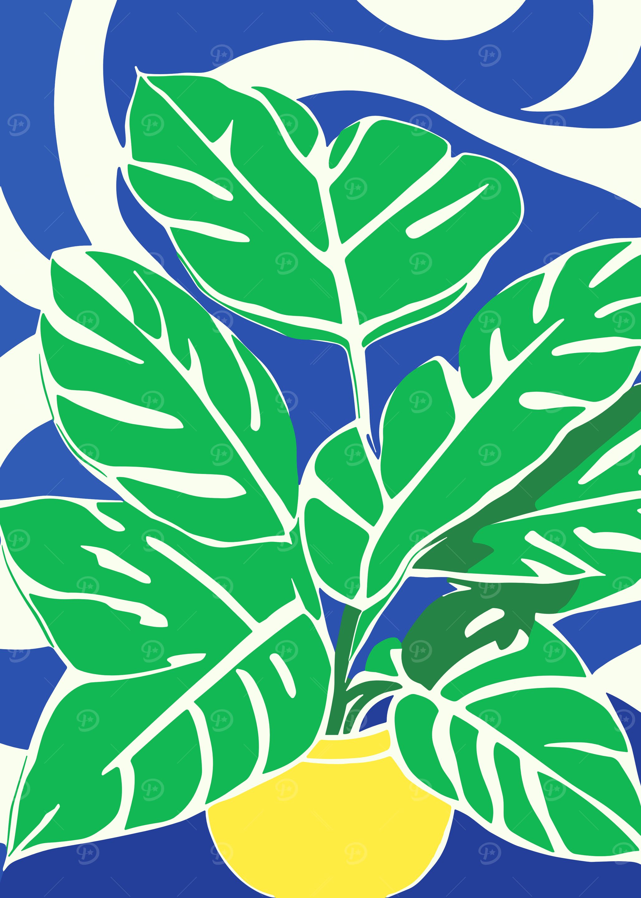 Green Plant in Yellow Pot Illustration