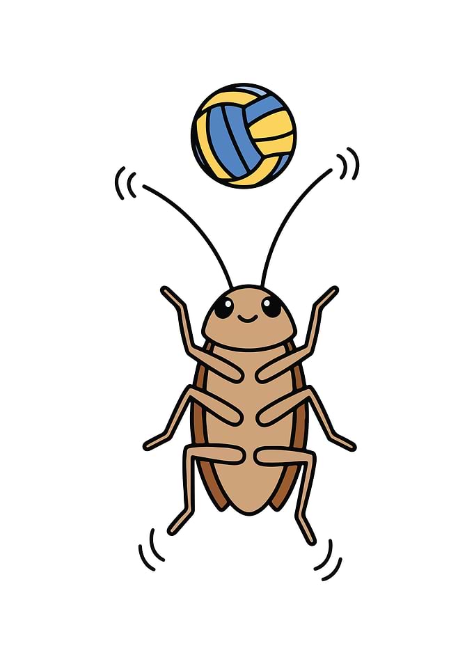 Cartoon Cockroach Playing Volleyball