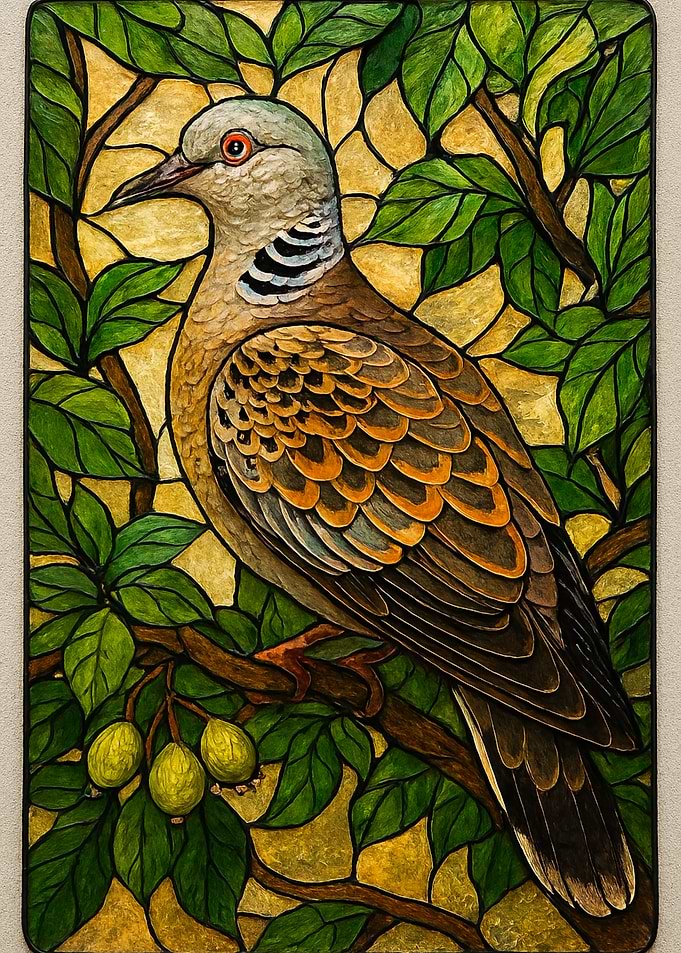 Dove in Tree Stained Glass Style