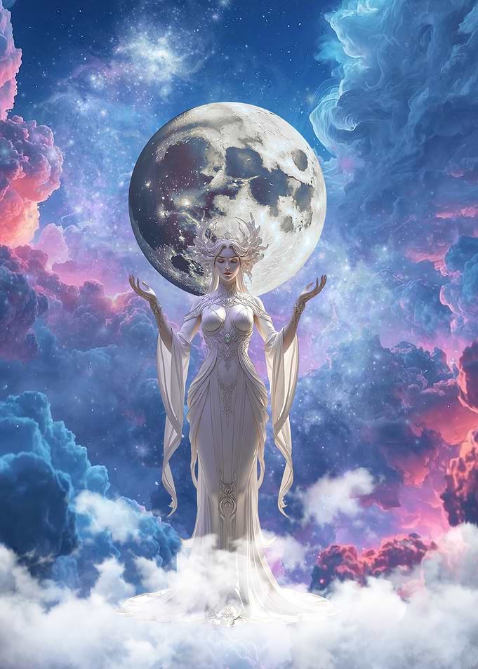 Celestial Goddess with Moon and Clouds