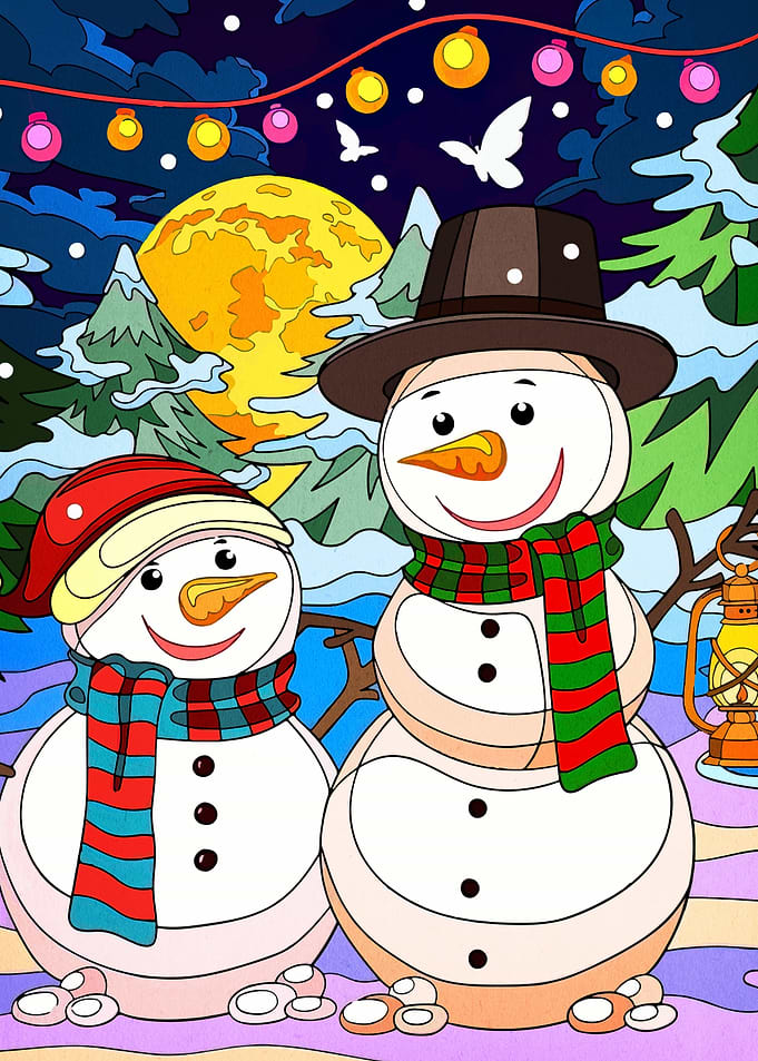Two Snowmen in a Winter Landscape