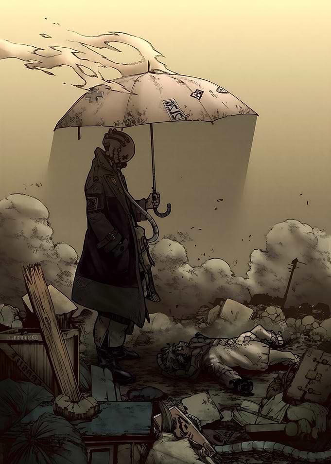 Post-Apocalyptic Figure with Umbrella