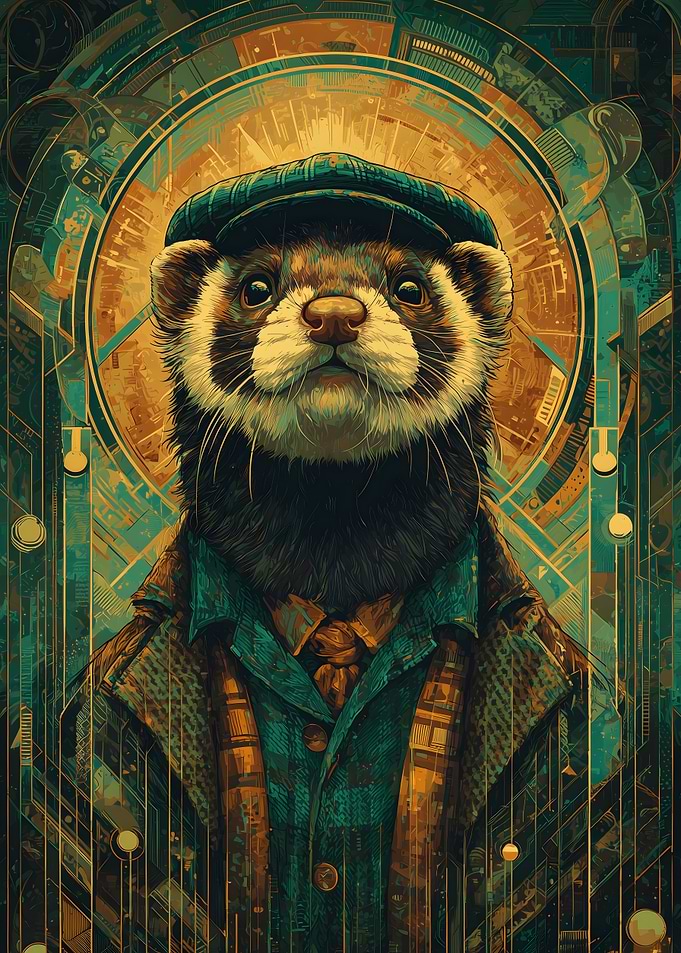 Dapper Ferret Portrait Art Deco Style