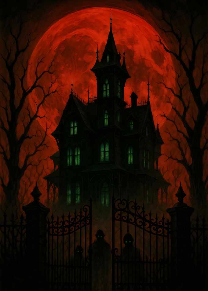 Haunted House Under Red Moon